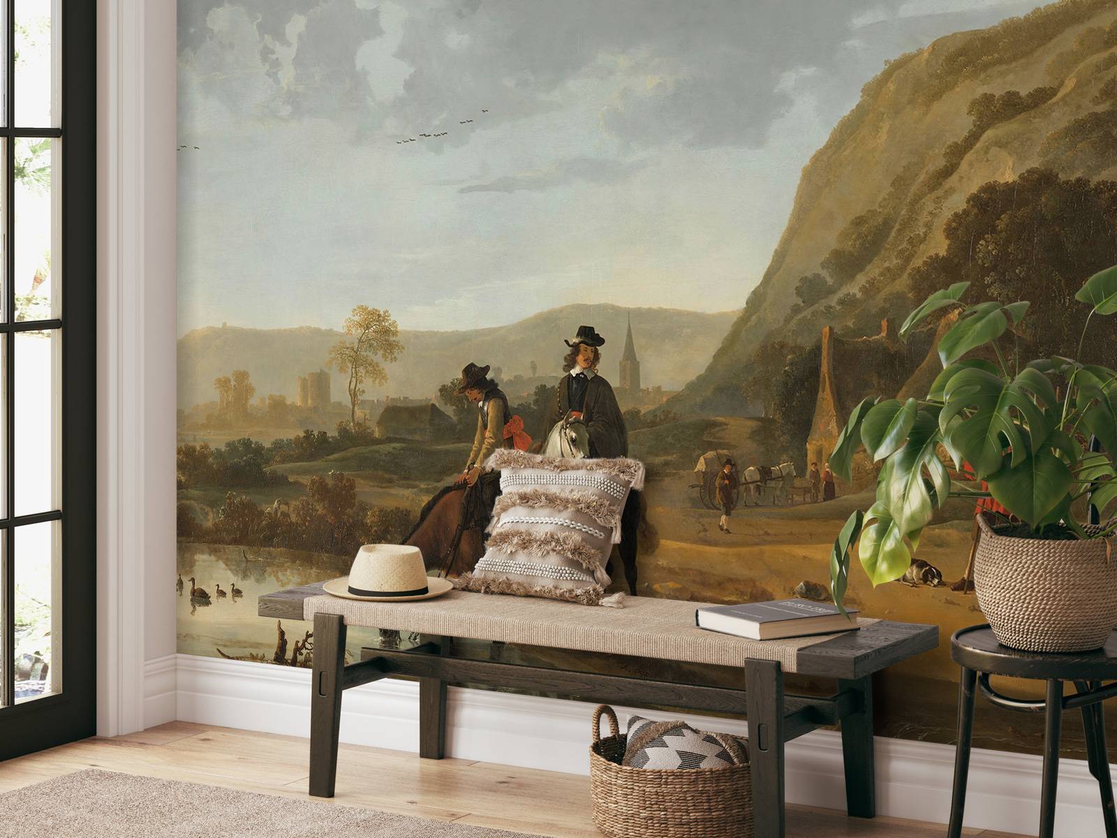 Rivierlandschap met ruiters