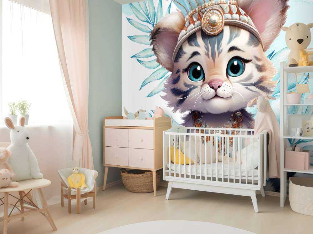 Baby tijger en blauw blad