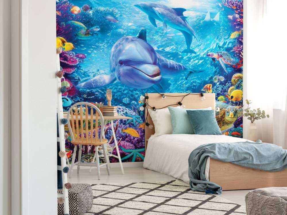 Underwater Dolphin and Turtle