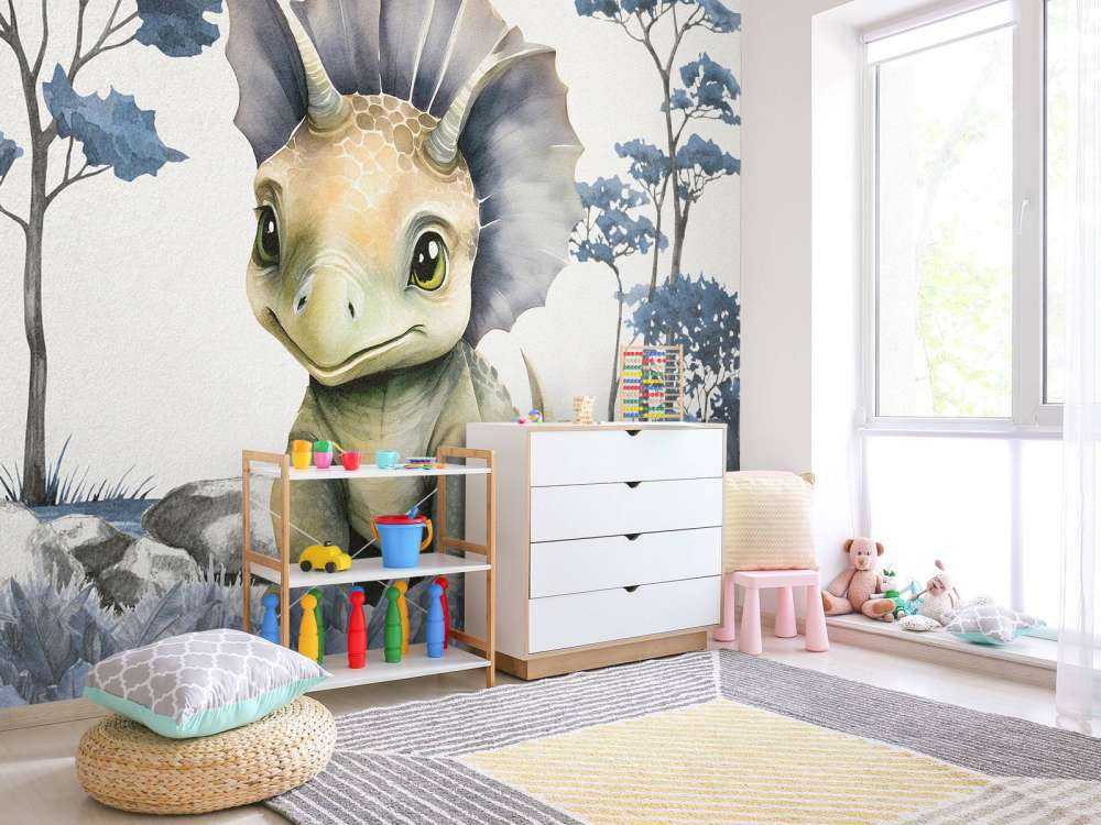 Baby triceratops in de jungle blauw