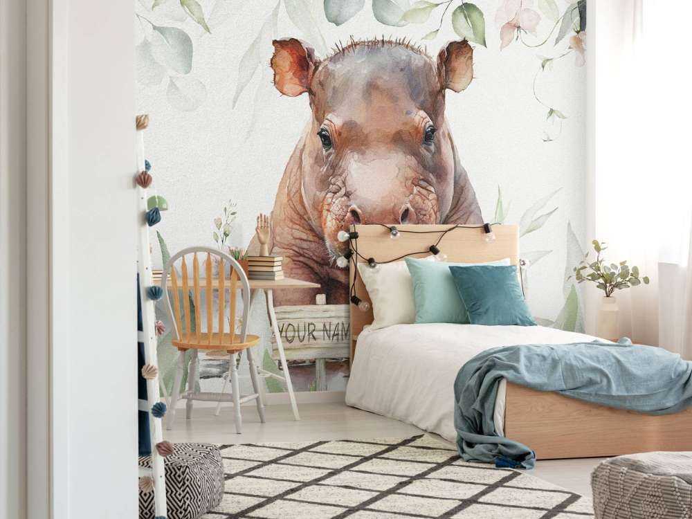 Baby nijlpaard in de bladeren