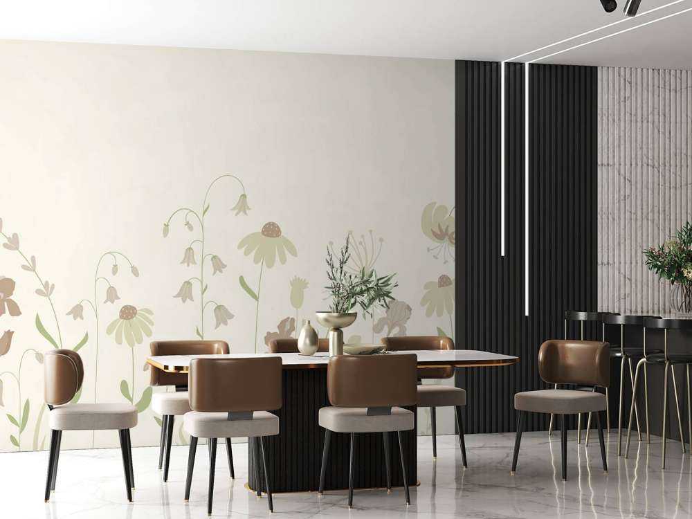 Bloemenveld hoog beige met oud roze