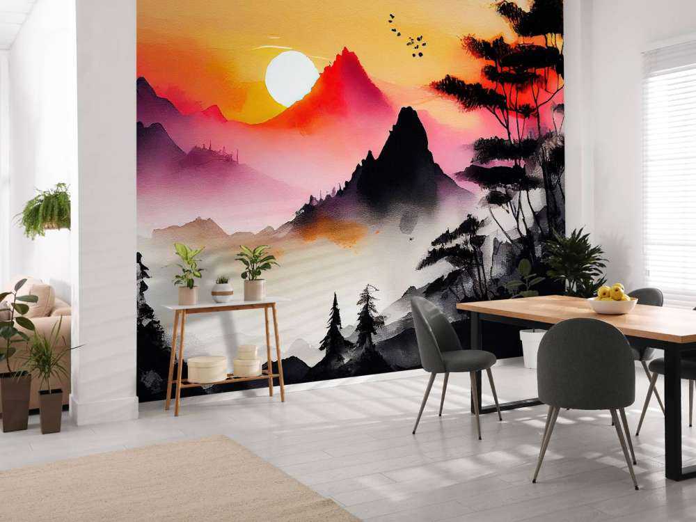 Geïllustreerde roze zonsondergang