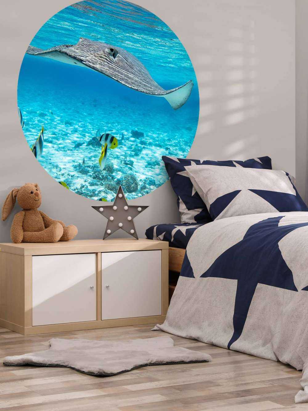 Pijlstaartrog tussen koraalvissen