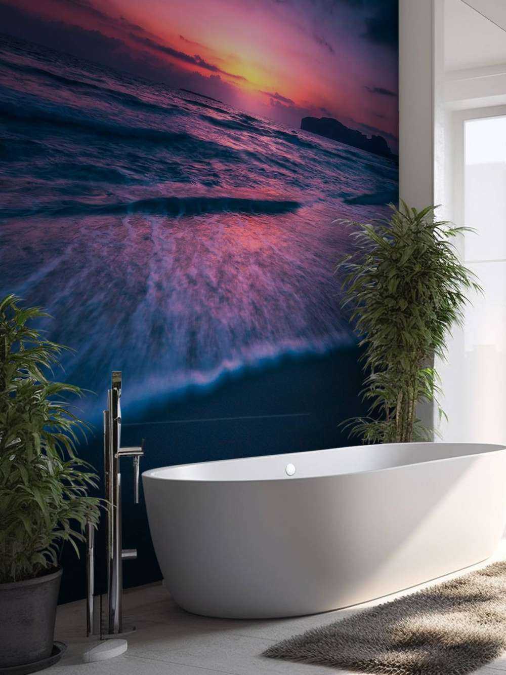 Avondgloed aan paarse kust