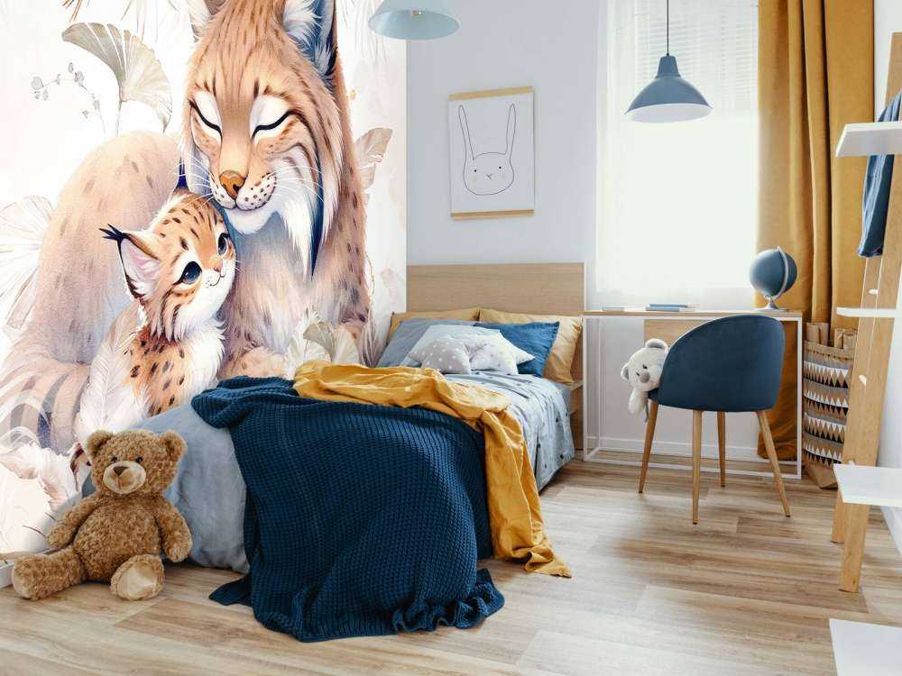 Liefdevolle lynx met jong