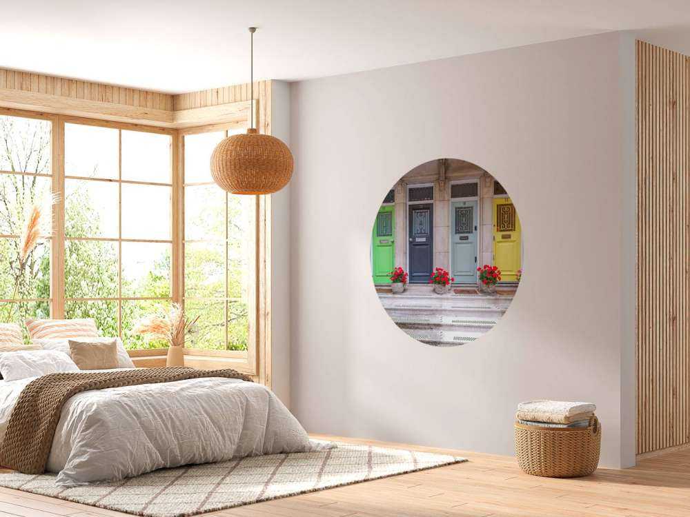 Multicolored doors of residential building, London