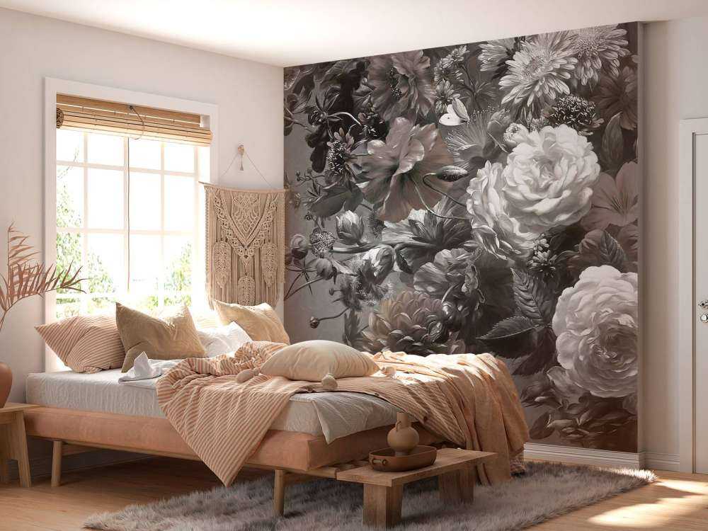 Big bouquet with poppies Sepia