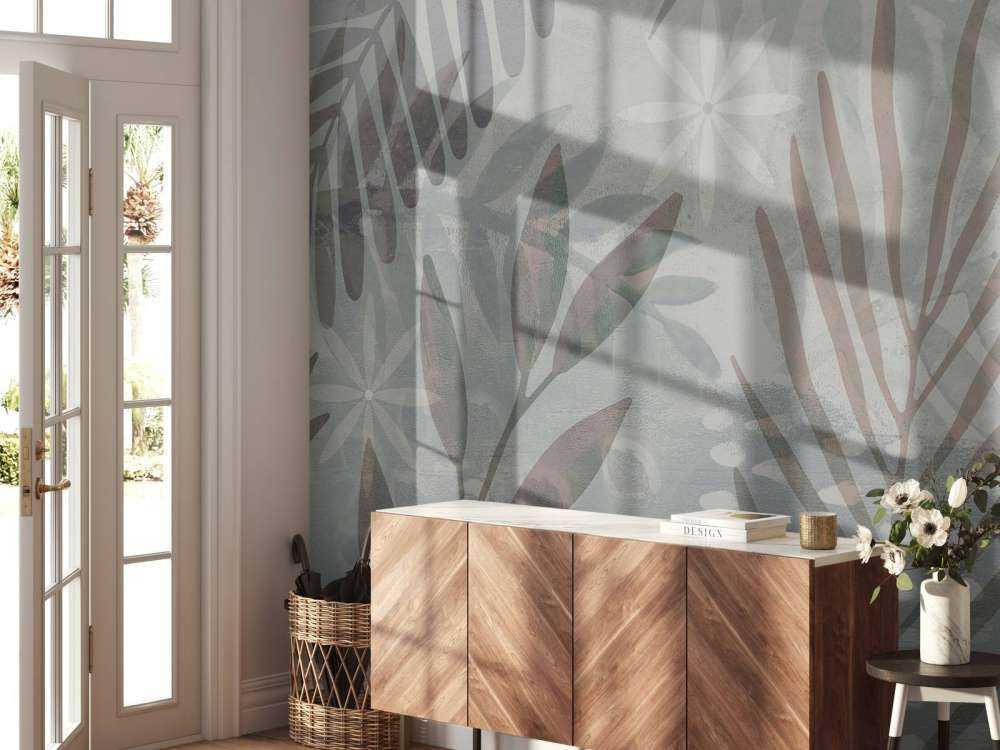 Palm Leaf Collage Mix Grey Brown