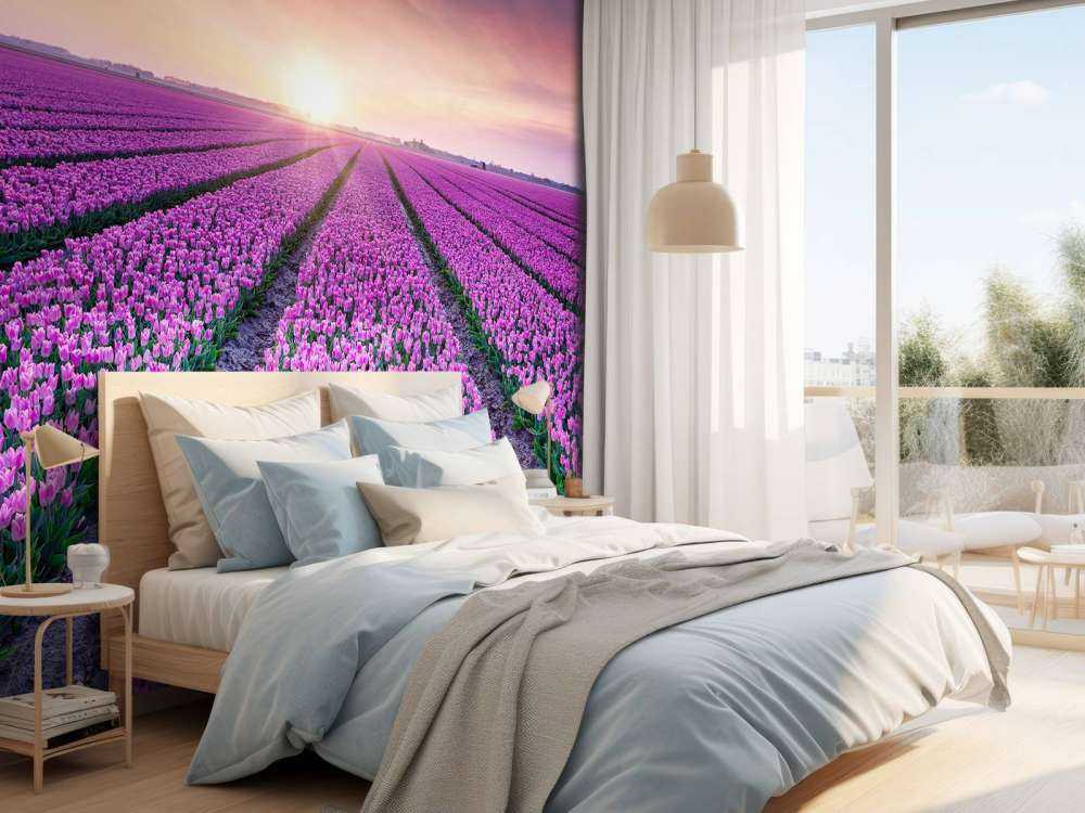 Tulpenveld bij zonsopkomst