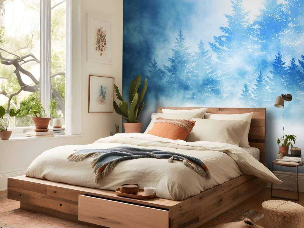 Donker bos met sneeuw