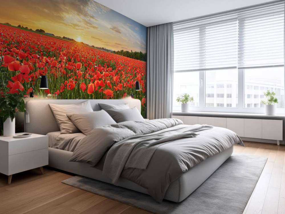 Zonsondergang met klaprozen