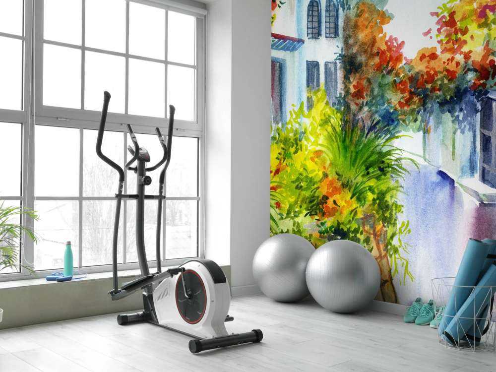 Waterverf bloemen en gebouwen