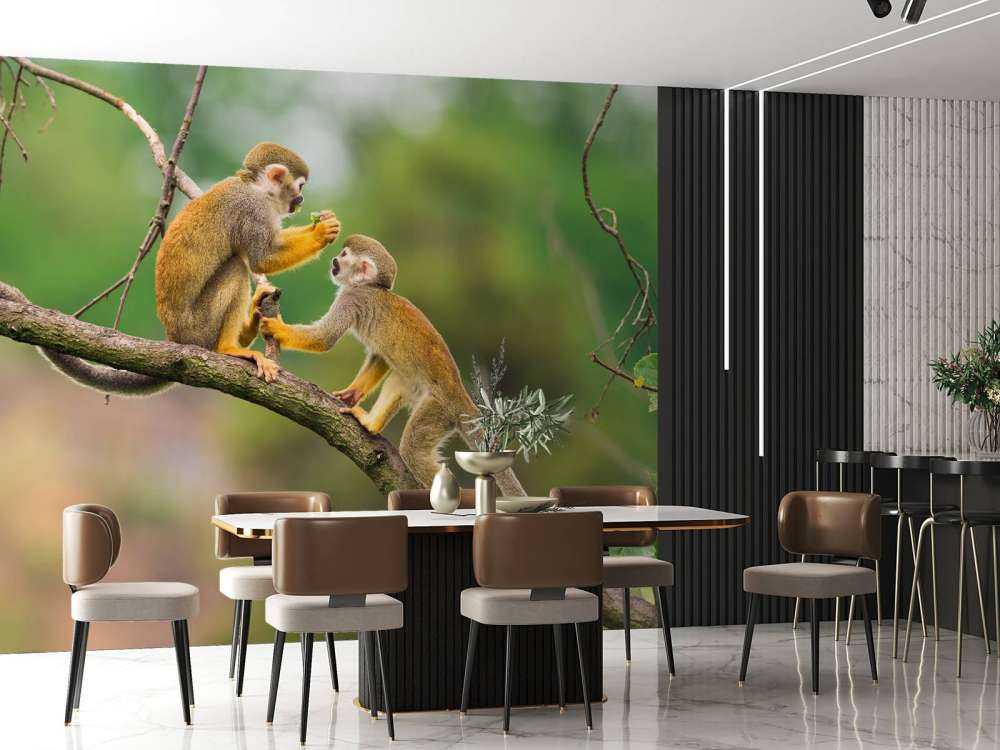 Twee doodshoofdaapjes op een tak