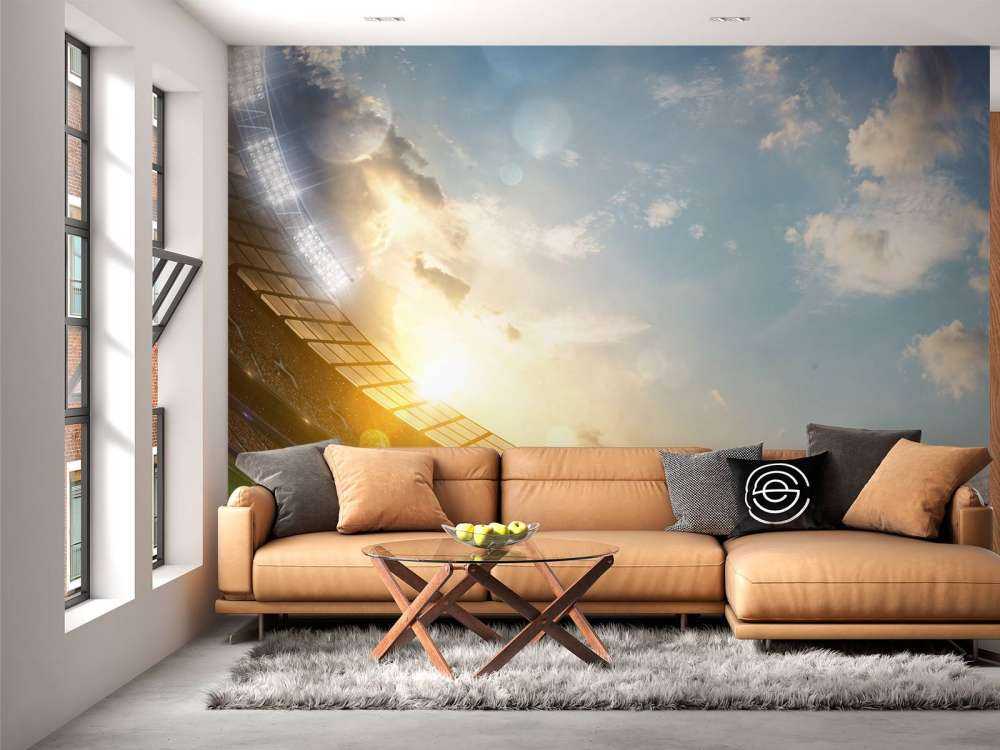 Voetbalstadion met zonsopkomst