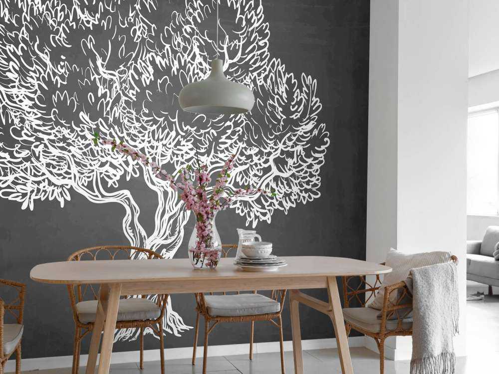 Krijttekening van een olijfboom