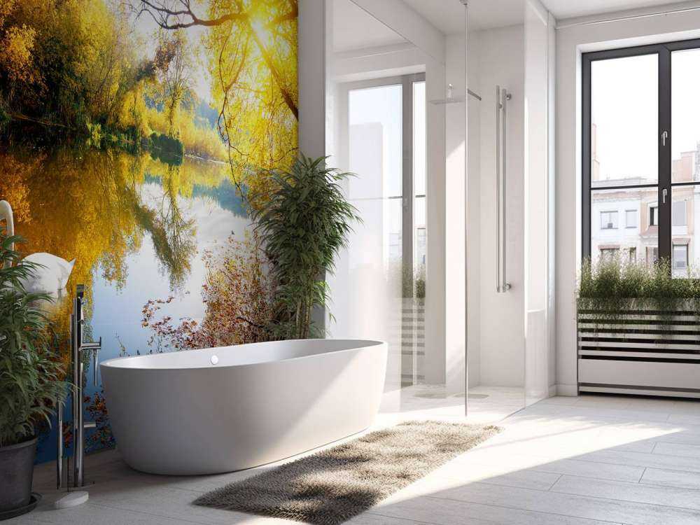 Witte Zwaan op Rivier met herfst