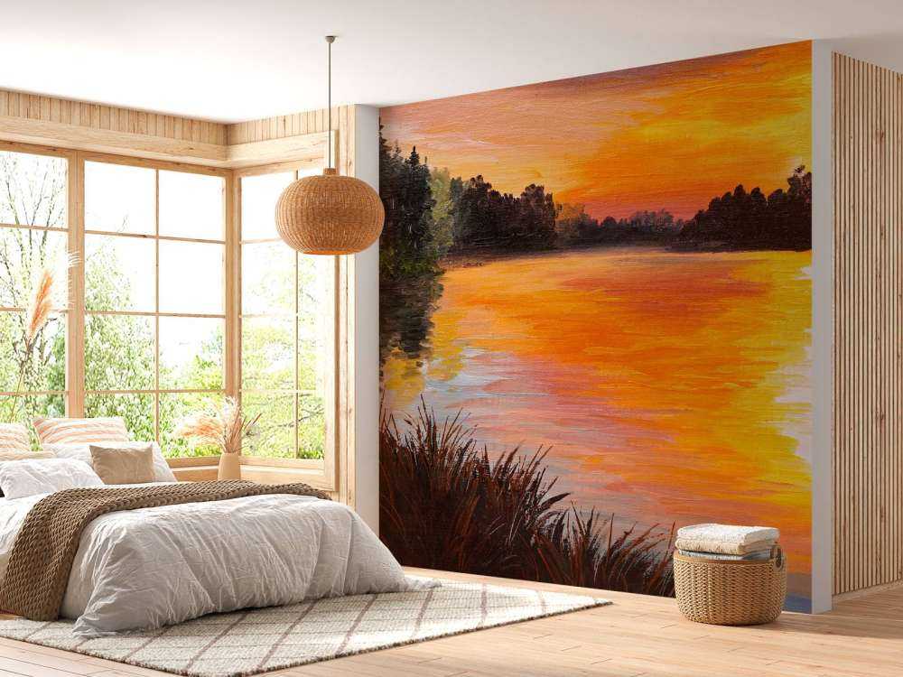 Olieverfschilderij van een meer