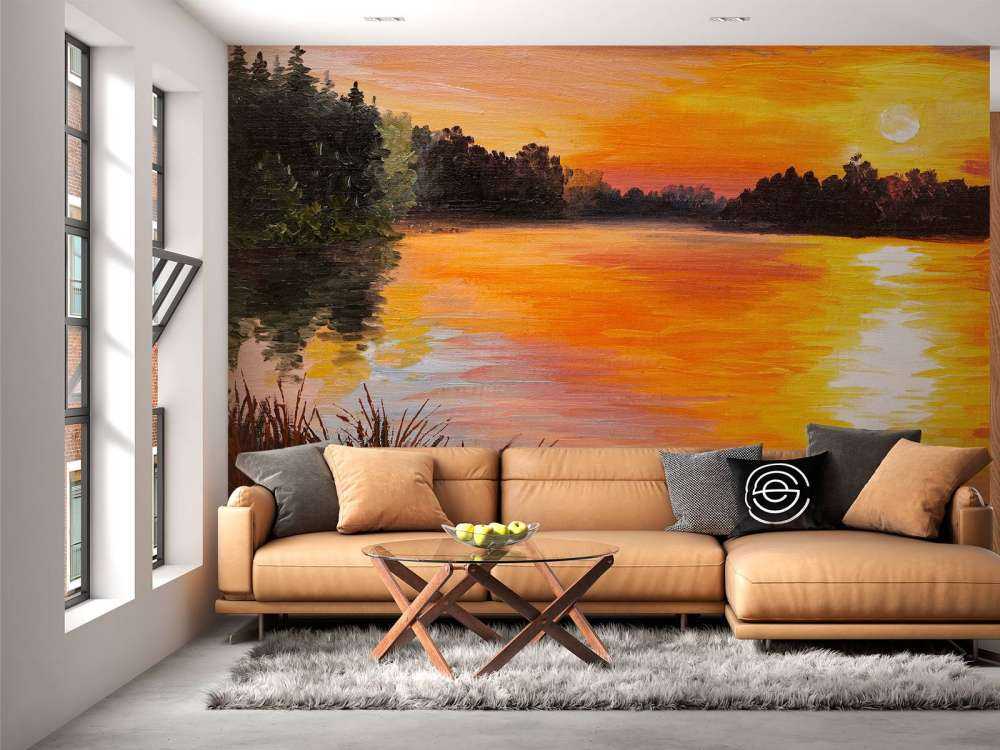 Olieverfschilderij van een meer