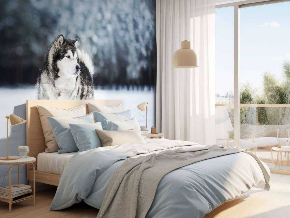 Alaska-malamute in de sneeuw