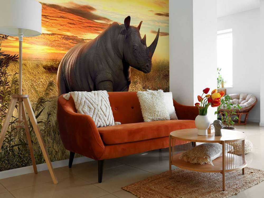 Neushoorn bij zonsondergang