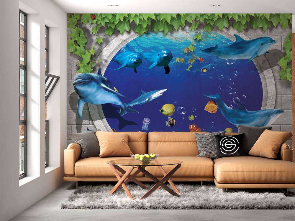 Dolfijnen door de muur