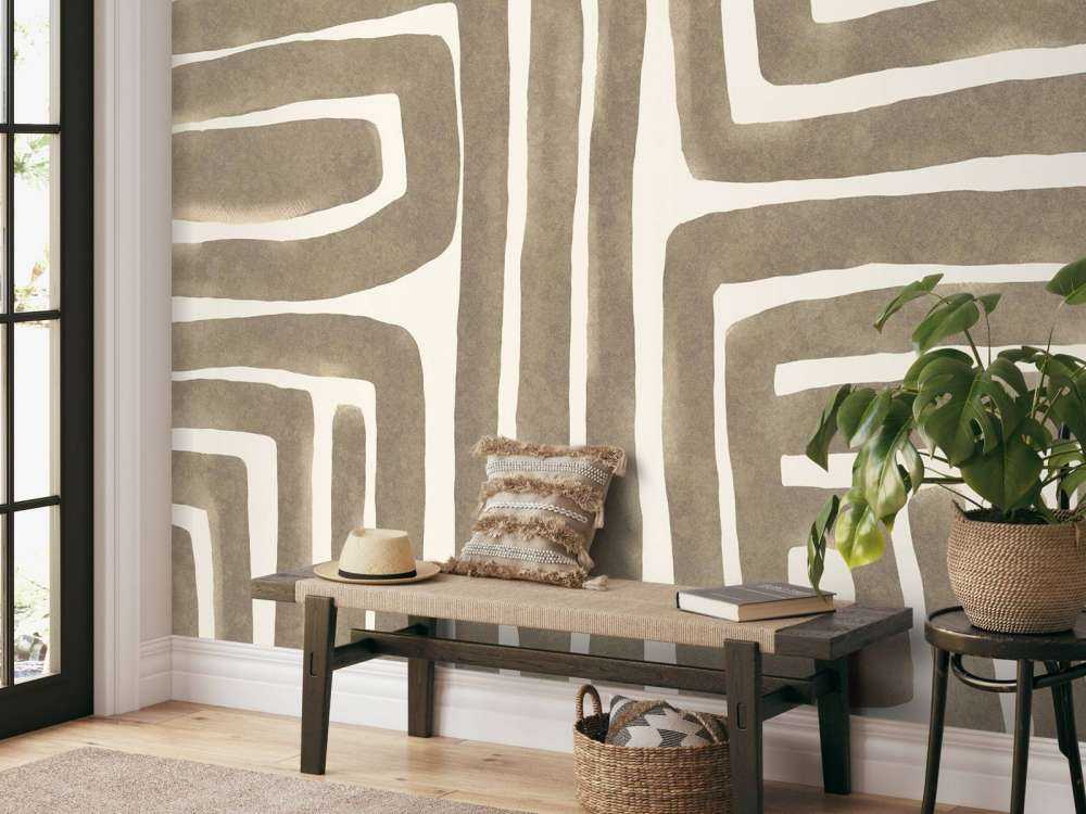 Abstract maze art beige