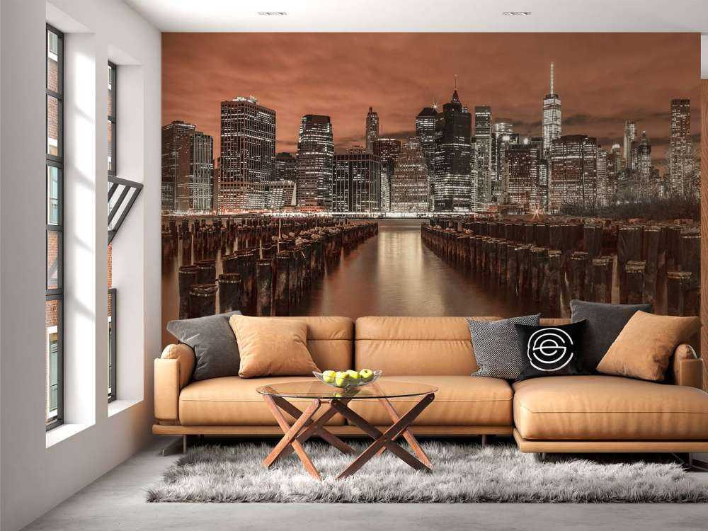 Manhattan skyline met golfbrekers