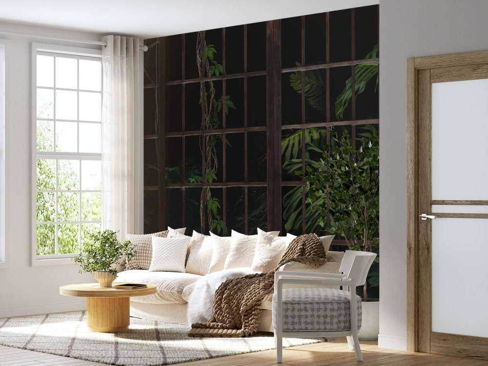 Botanische planten achter ramen