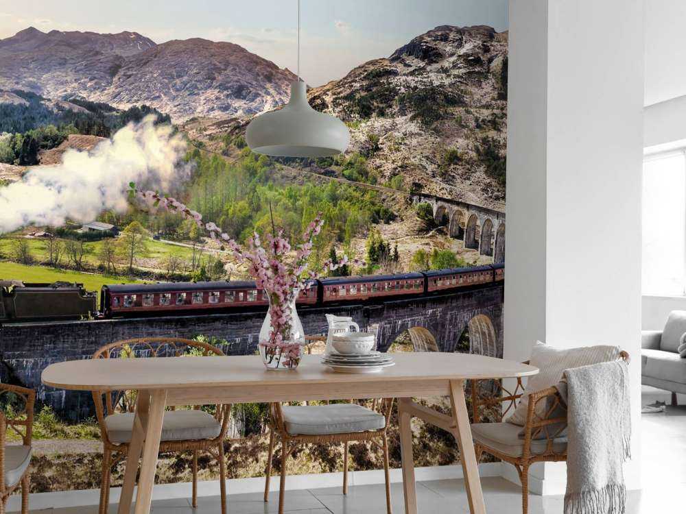 Stoomtrein door een prachtig landschap in Schotland