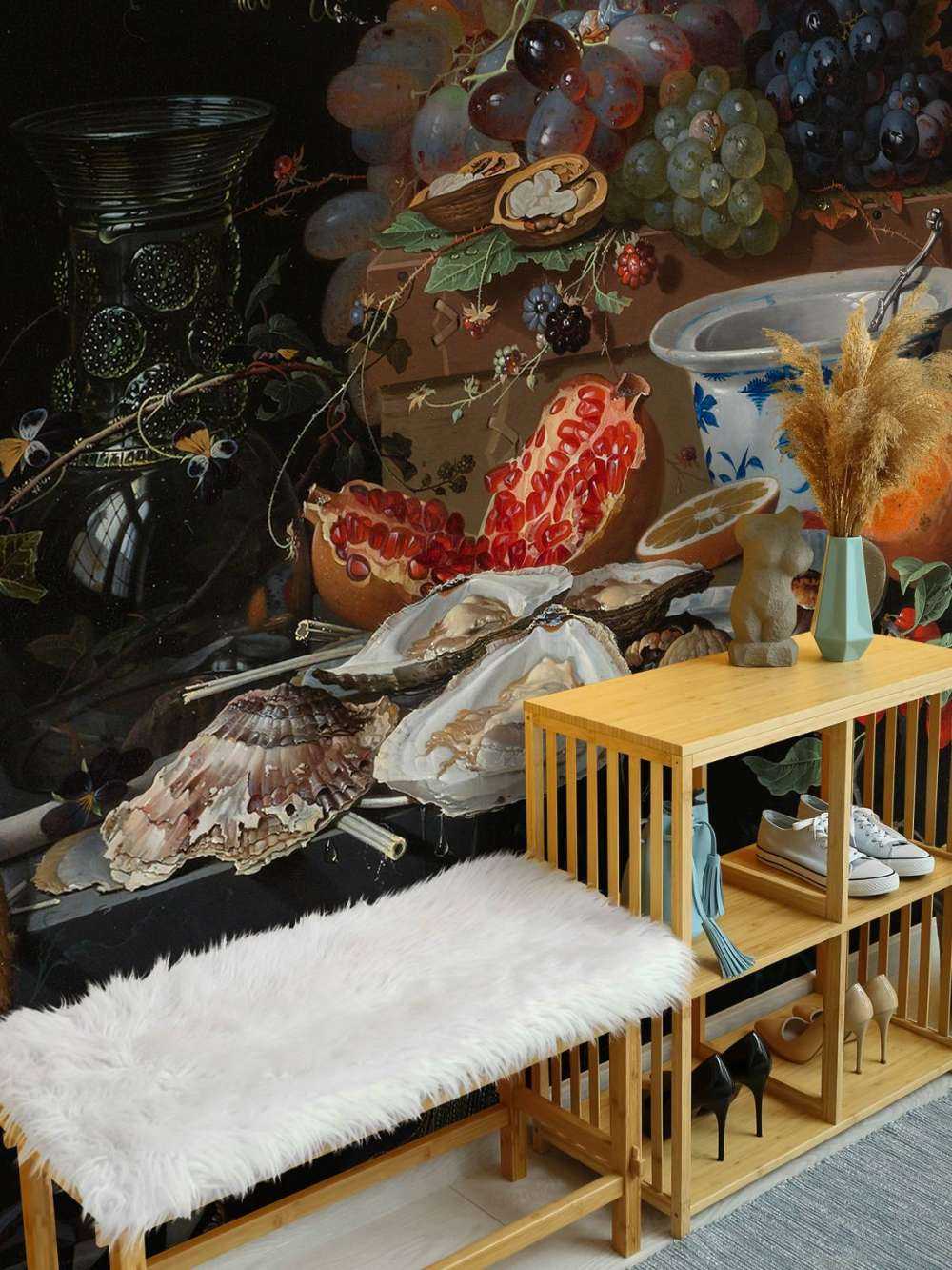 Stilleven met vruchten, oesters en een porseleinen kom