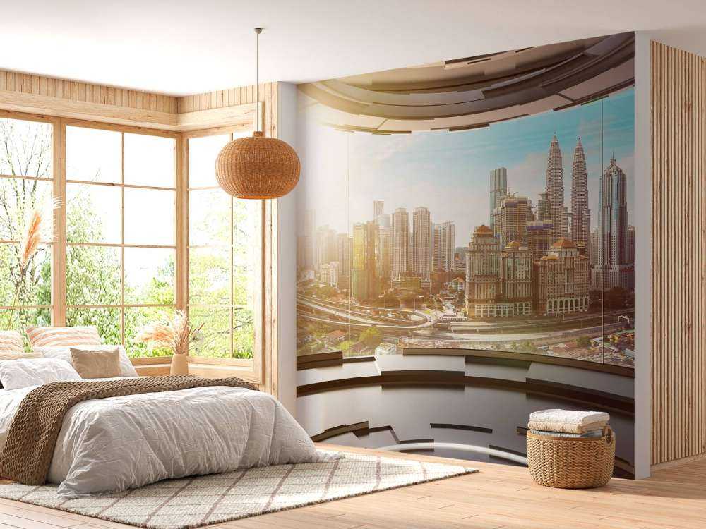 Wereldstad vanuit een futuristische kamer