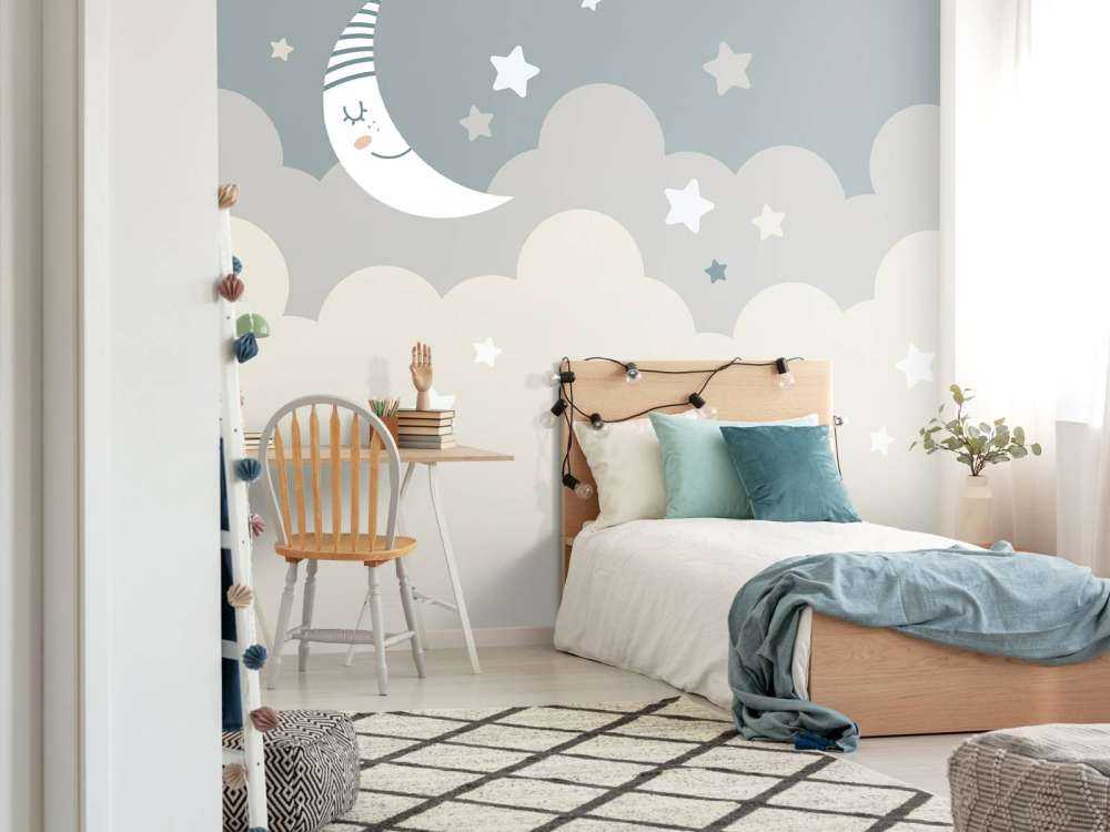 Maan met sterren in de wolken