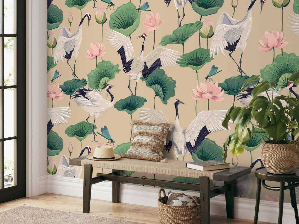 Witte kraanvogels, beige