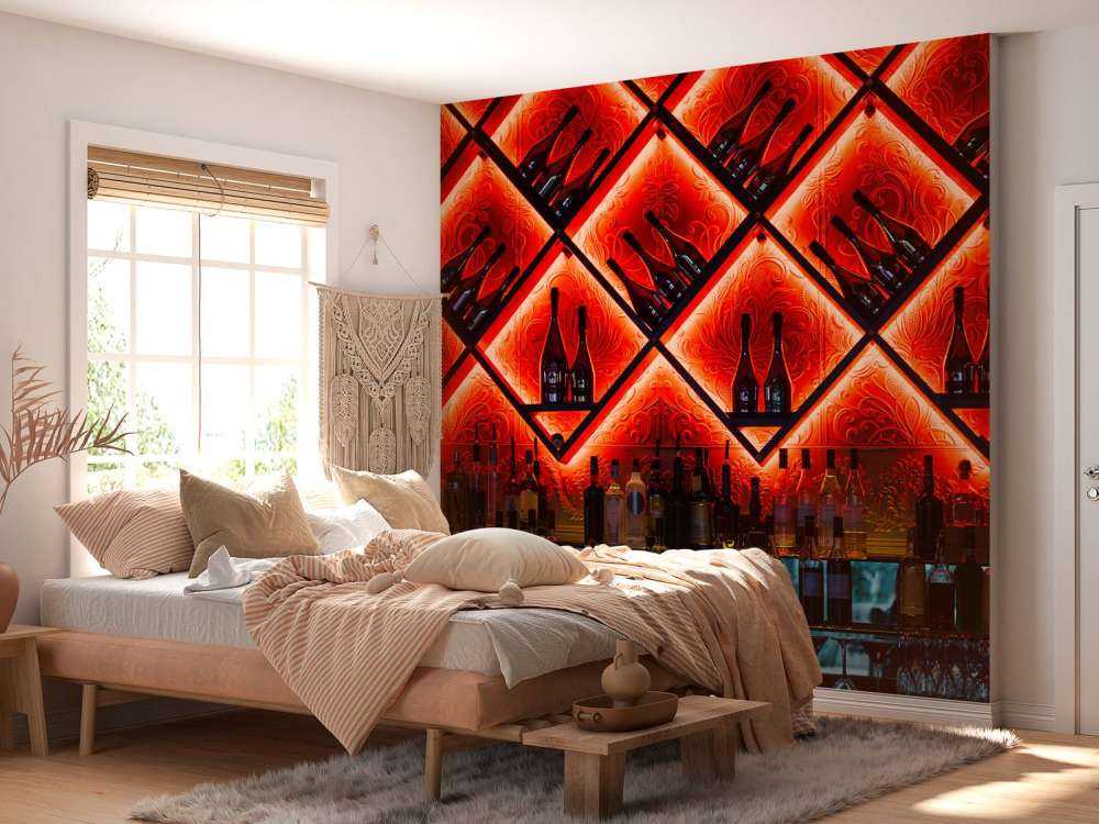 Verlichte bar met drankflessen