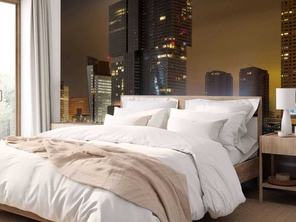 Rotterdam skyline in de avond