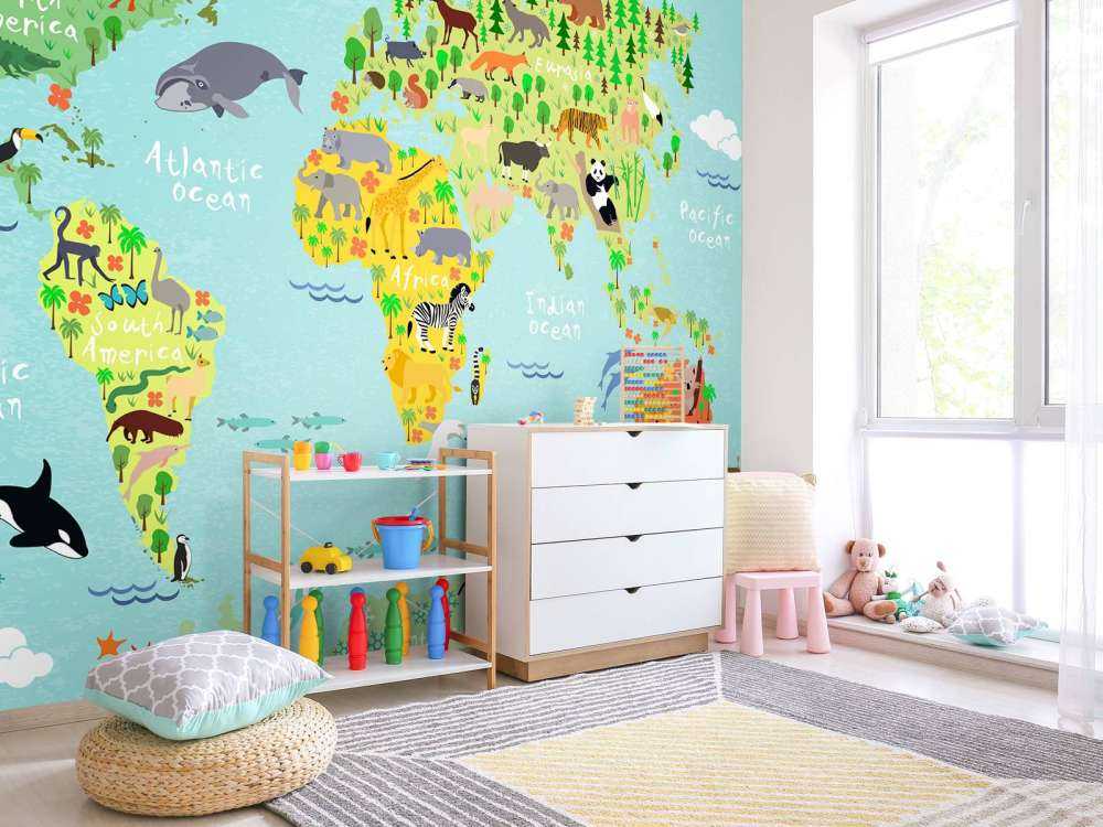 Wereldkaart met verschillende diersoorten