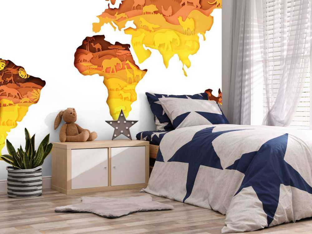 Dieren wereldkaart oranje tinten