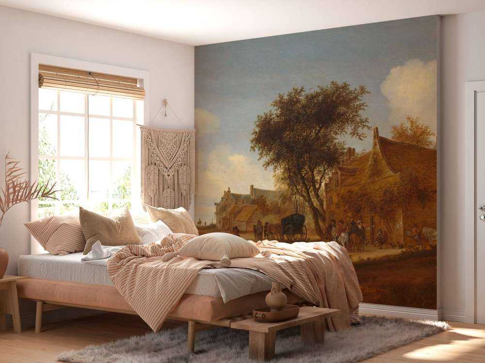 Dorpsherberg met reiswagen