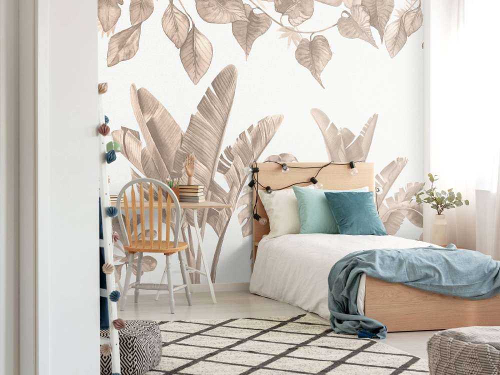 Jungle bladeren in taupe