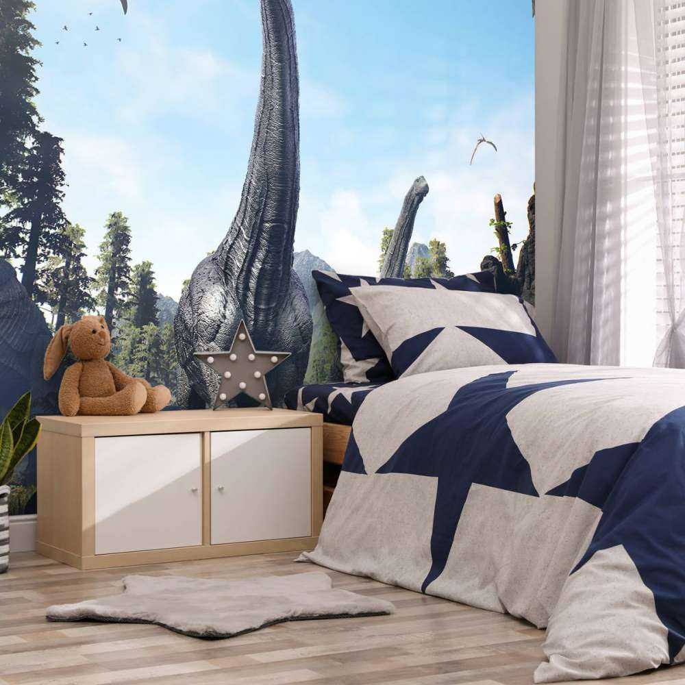 Alamosaurus groep lopen door een vallei