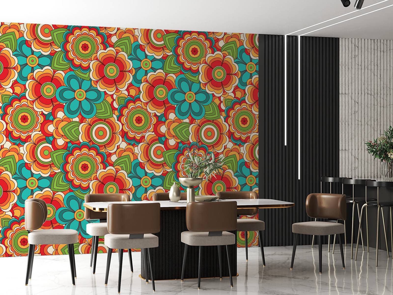 Kleurrijke retro bloemen
