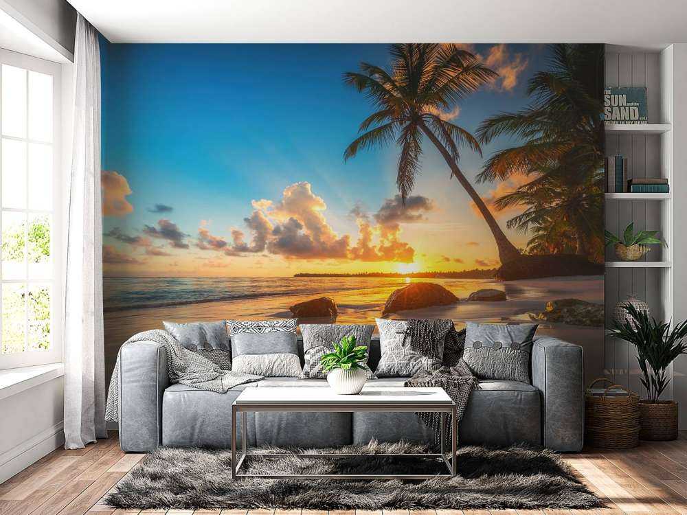 Palmbomen met zonsondergang