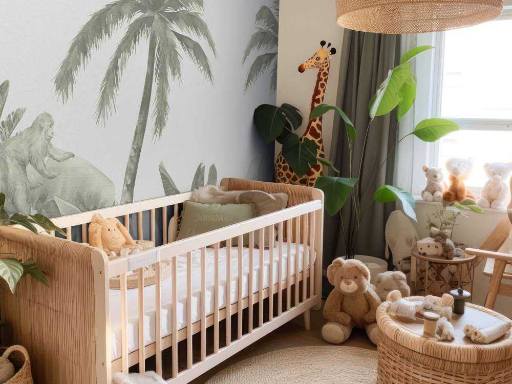 Apen en flamingo's in groen