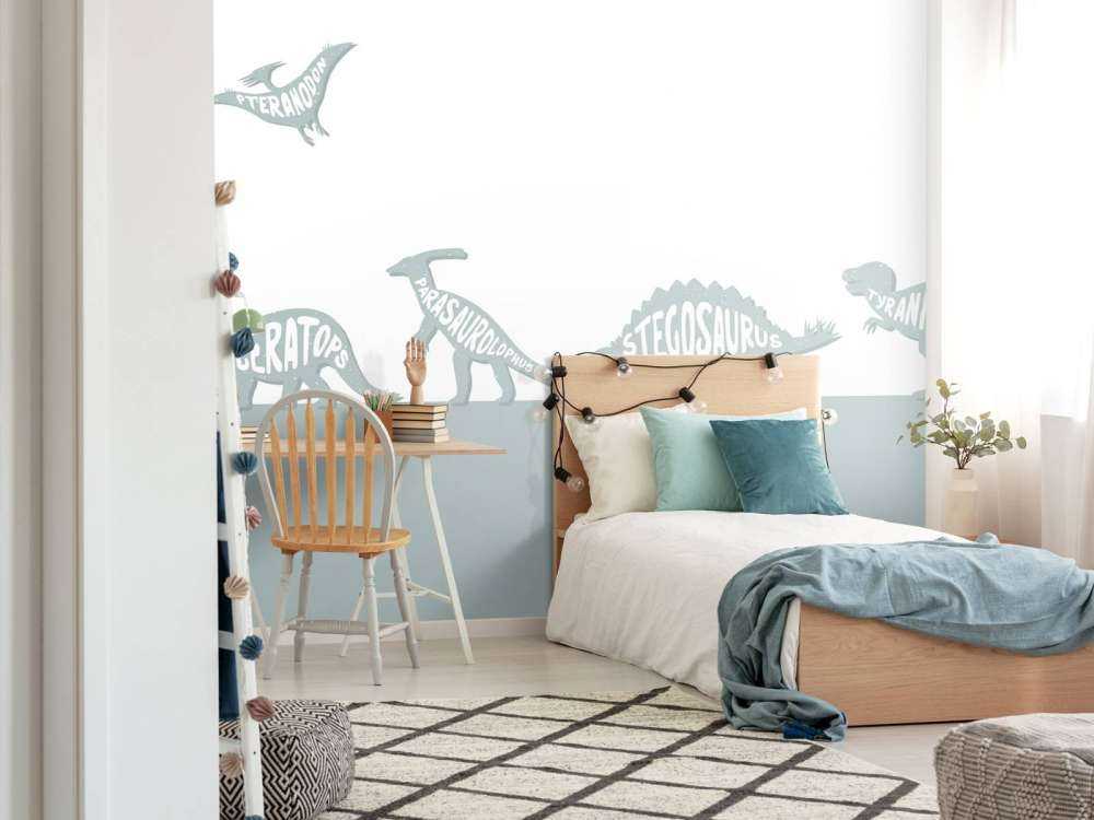 Dino's met tekst in blauw