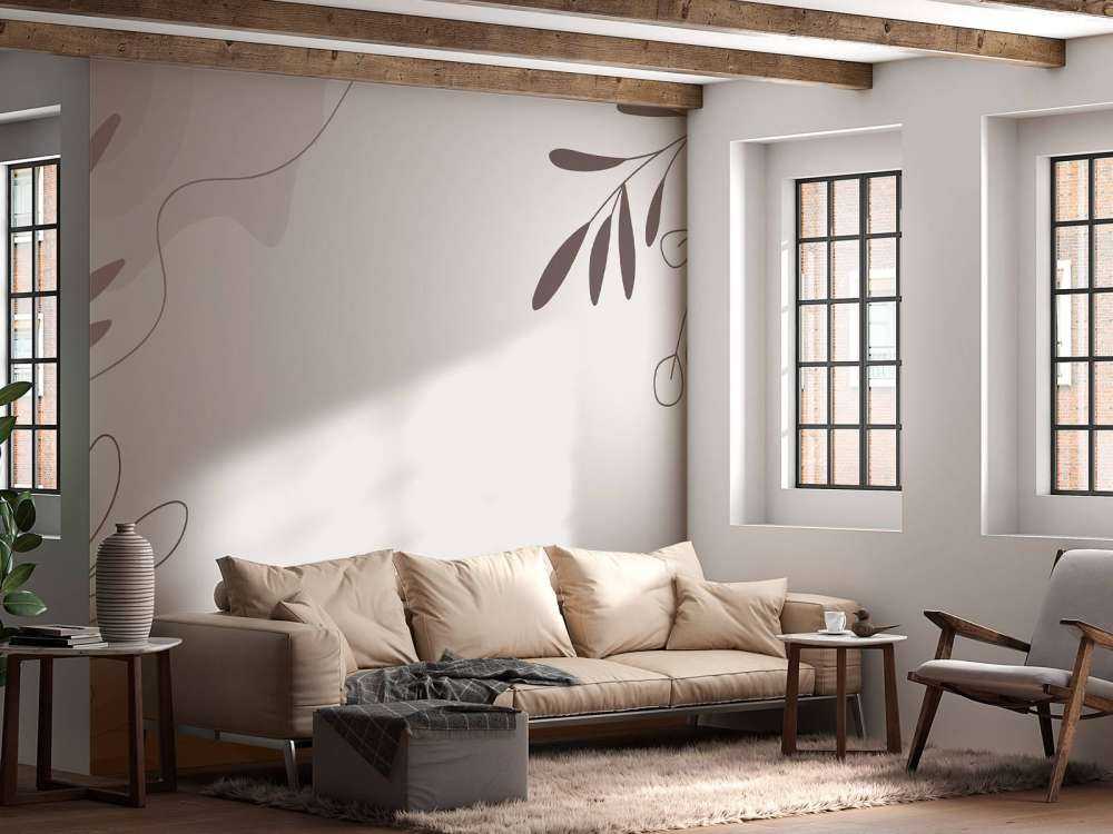 Paarse illustratie met planten en vormen