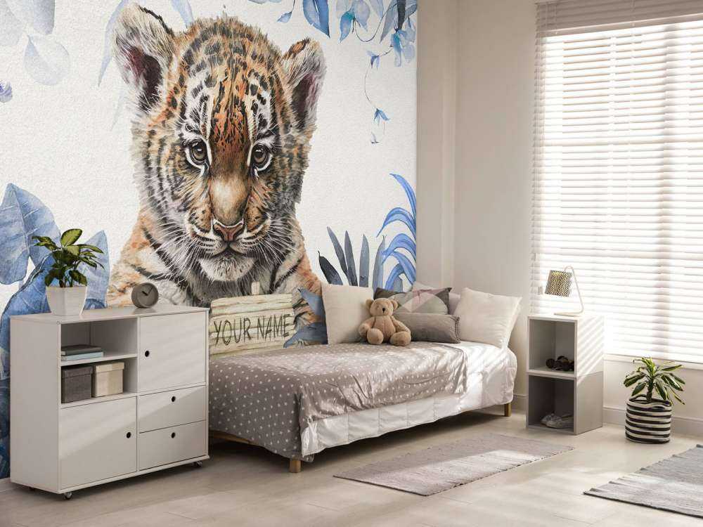 Schattige tijger met planten blauw