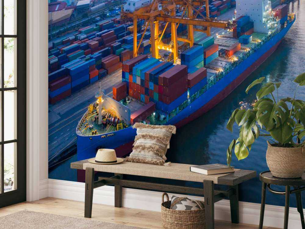 Luchtfoto van een containerschip in de haven