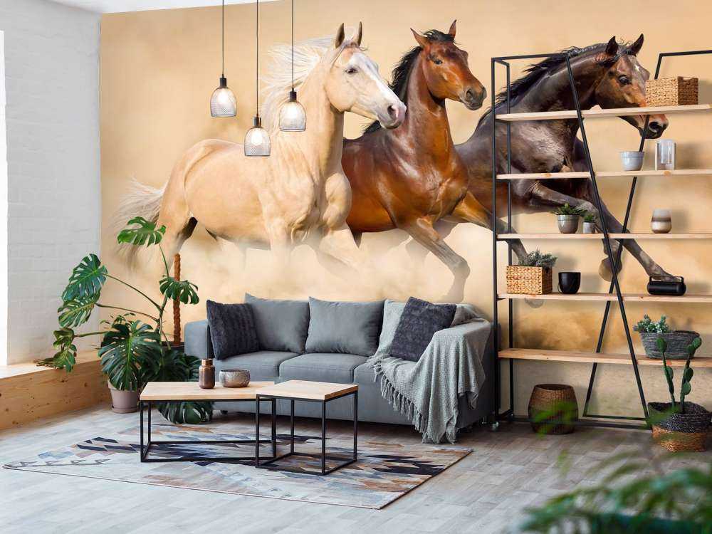 Rennende paarden in de woestijn