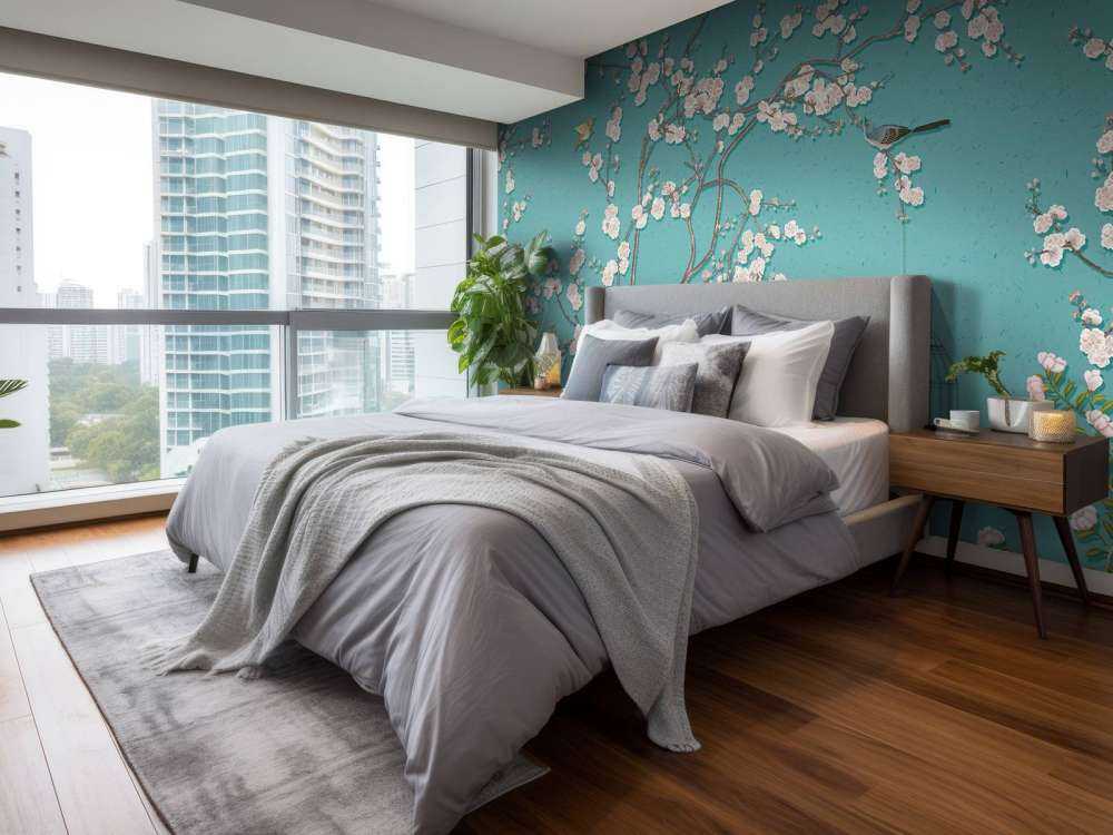 Getekende bloesemboom met vogels 